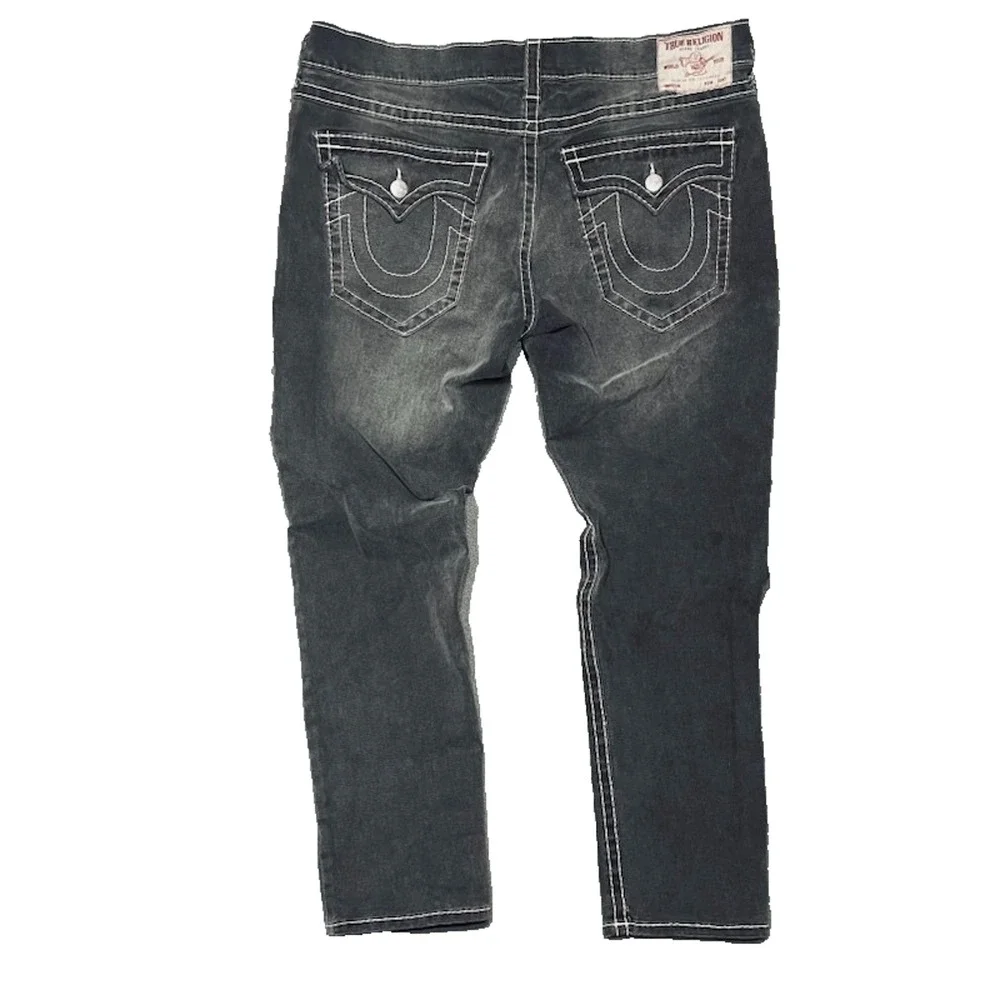 True Religion Jeans Mens 40x31 Grey Geno Relaxed Slim Big T Flap Whisker Marks